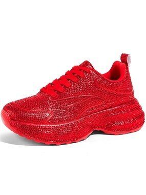 Red Rhinestone Chunky Women’s Sneakers Size 7